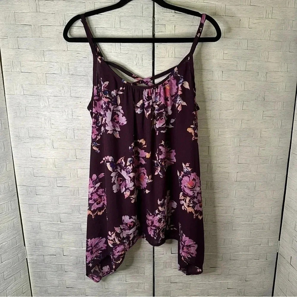 Torrid Purple floral flowy tank top bohemian hippie, feminine girly plus size - Picture 4 of 11